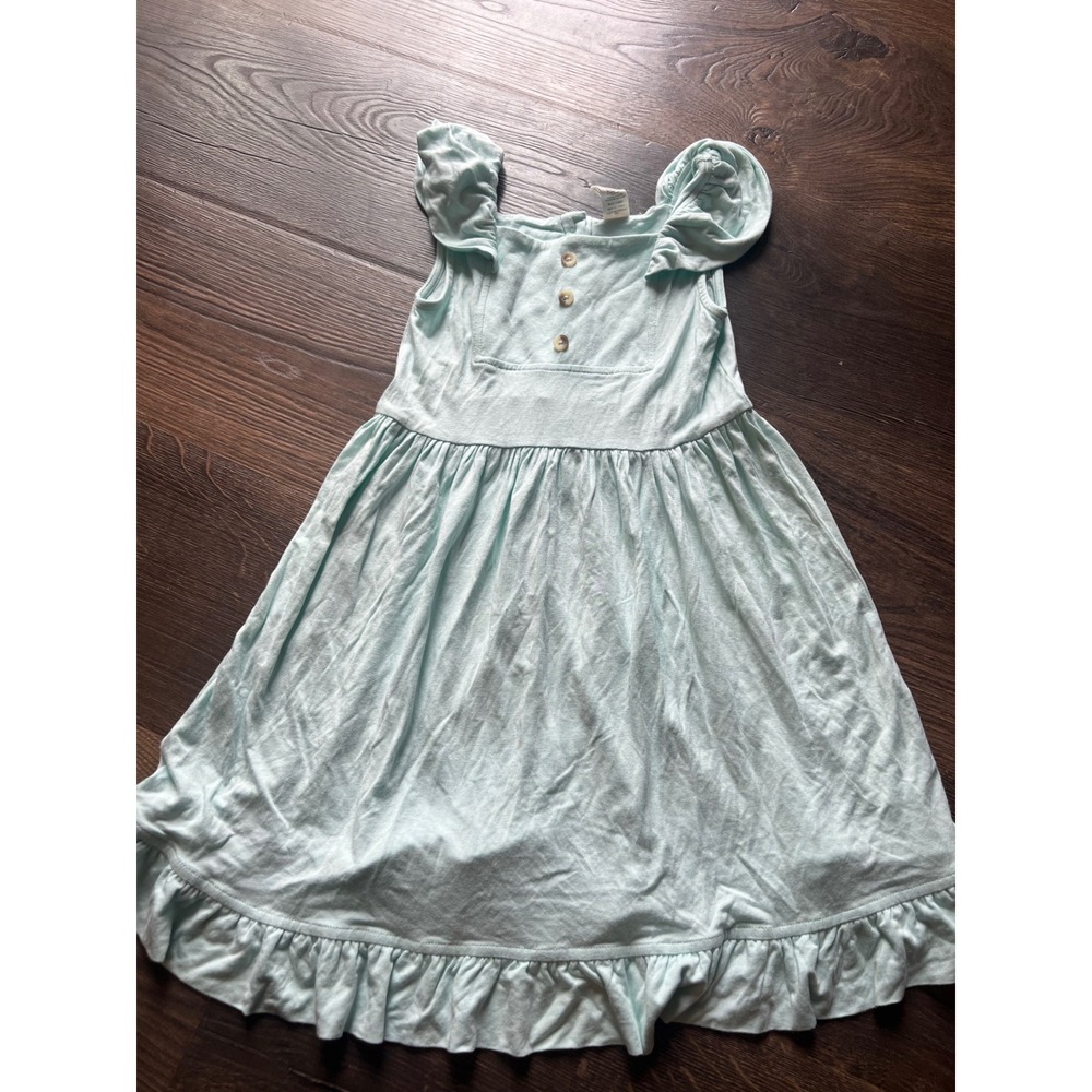 Kate Quinn Girls Mint Green Bamboo Viscose Flutter Sleeve Ruffle Dress 5Y